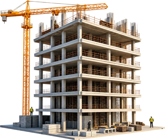 Estrutura de um edifício em construção com grua